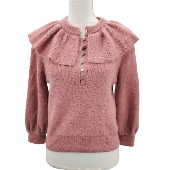 Ba&sh Hoa Ruffle Collar Blush Pink Sweater Wool Mohair Blend 1E22HOA Size Medium - Picture 1 of 6